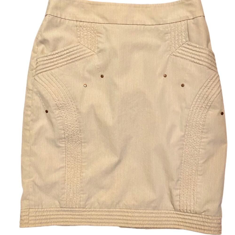 Anthropologie Cream Pencil Skirt with Textured Stitching